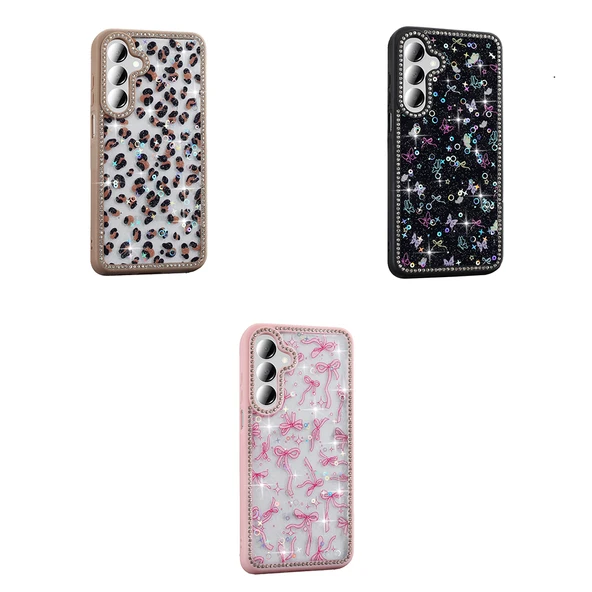 Samsung Galaxy A55 Kılıf Taşlı ve Simli Tasarım Azra Kapak - Resim 11