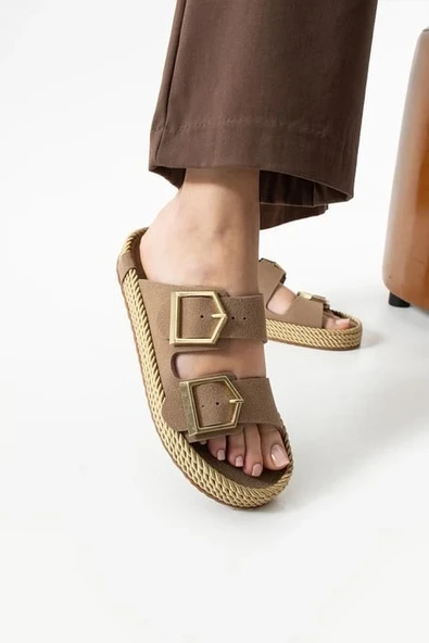 Loera Vizon Nubuk Çift Tokalı Terlik - Resim 3