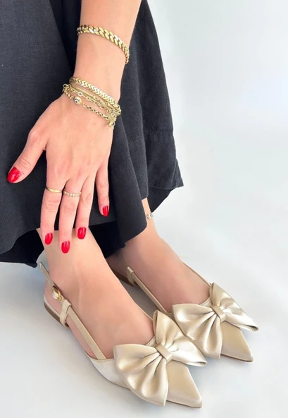 Cenya Bej Saten Babet Ayakkabı - Resim 11