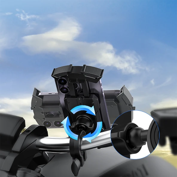 Recci RHO-C33 360° Derece Dönebilen Ayarlanabilir Motosiklet ve Bisiklet Telefon Tutucu - 4