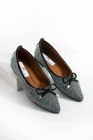 Sarra Siyah Saten İşlemeli Babet Ayakkabı - Resim 2