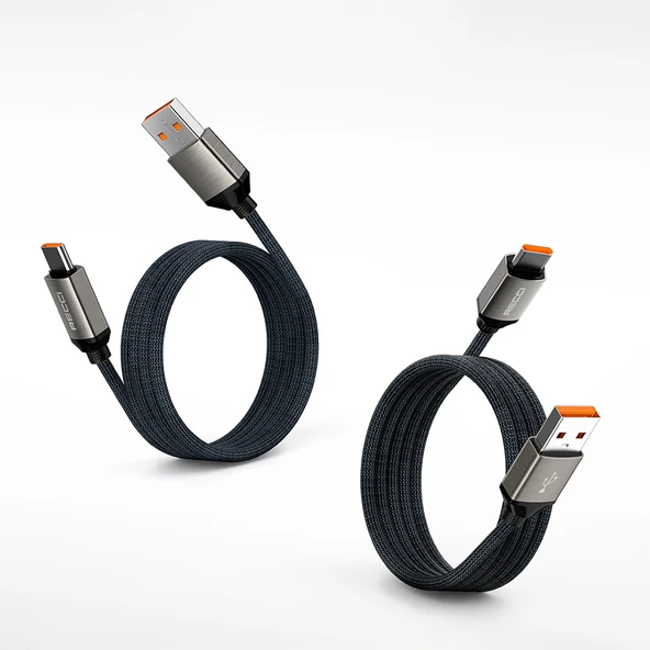 Recci RS35C USB-A to Type-C Örgü Tasarımlı Hızlı Şarj Özellikli Data ve Şarj Kablosu 1M - 4