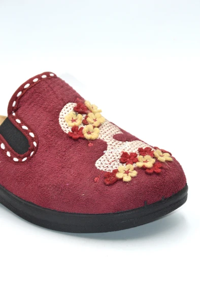 Kadın Bordo Çiçekli Kışlık Ev Terliği - 7