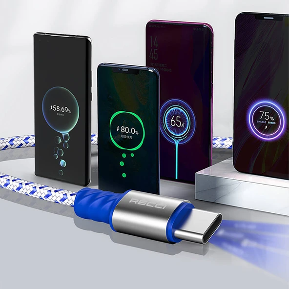 Recci RTC-N33C Instant Serisi USB-A to Type-C 3A Hızlı Şarj Özellikli Şarj ve Data Kablosu 2M - 5