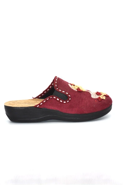 Kadın Bordo Çiçekli Kışlık Ev Terliği - 5