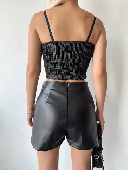 Tokalı deri şort siyah s24444 - Resim 14