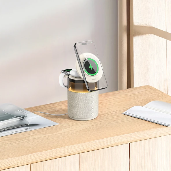 Recci RCW-51 Kablosuz Şarj Standı Ambiyans Işıklı Bluetooth Speaker Hoparlör Özellikli - 7