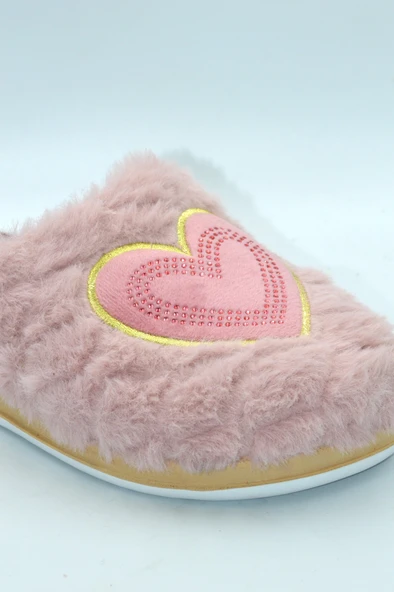 Kadın Pembe Kalpli Kışlık Ev Terliği - 3