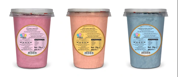 ÇİLEK, MANGO, TUTTİ FRUTTİ AROMALI 3'LÜ GURME PAMUK ŞEKERLER - 2