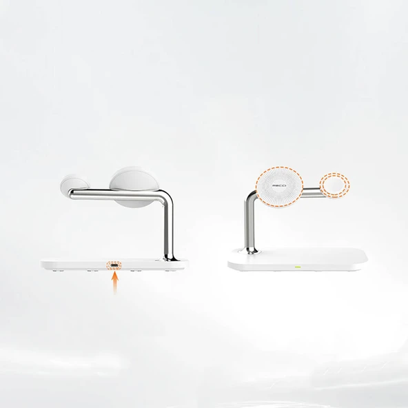 Recci RCW-20 Prestige Serisi 3in1 M-safe 15W Hızlı Şarj Özellikli Magnetik Kablosuz Şarj Standı - 7