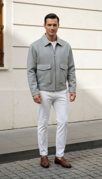 Erkek Oversize Kaşe Mont Siyah – Kalın Kumaş Şık Kışlık Mont - Resim 5