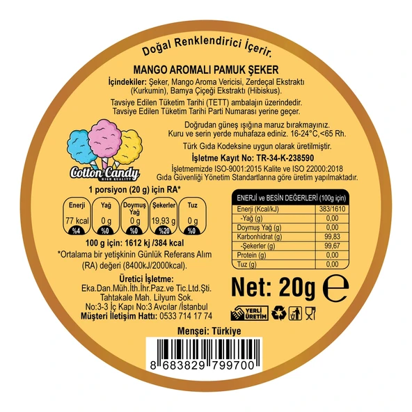 KARPUZ, YABANMERSİNİ, MANGO AROMALI 3'LÜ GURME PAMUK ŞEKERLER - 8