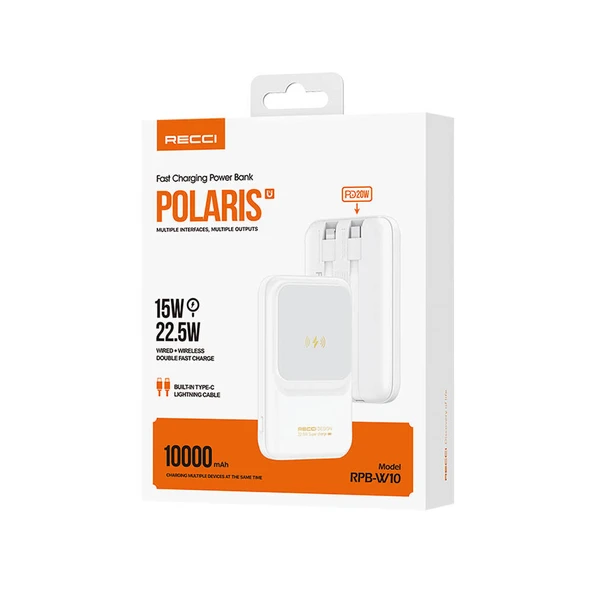 Recci RPB-W10 Polaris Serisi Çift Kablolu LED Dijital Göstergeli Wireless Powerbank 15W 10000mAh - 11