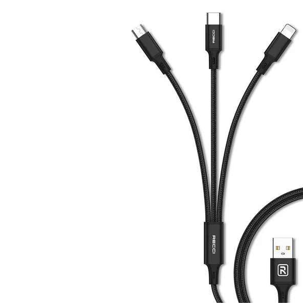 Recci RCS-D120 Fast Wind Serisi 3in1 USB-A to Lightning – Type-C – Micro Şarj ve Data Kablosu 1.2M - 7