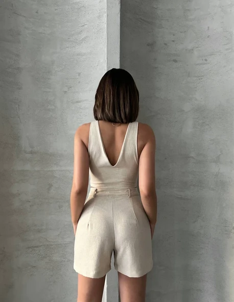 Şortlu keten takım s255014 - Resim 2