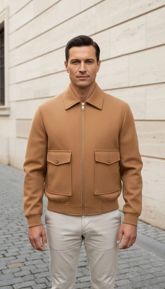 Erkek Oversize Kaşe Mont Siyah – Kalın Kumaş Şık Kışlık Mont ürün görseli