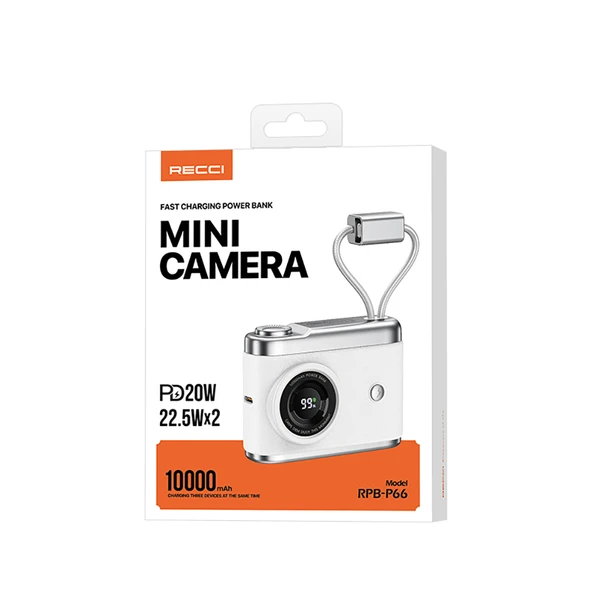 Recci RPB-P66 PD 20W Hızlı Şarj Özellikli Type-C & lightning Kablolu Powerbank 22.5W 10.000mAh - 7