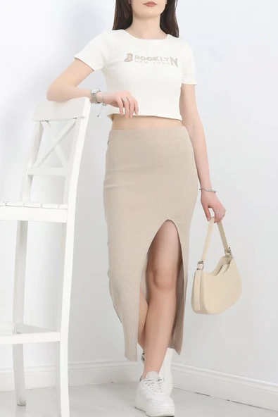 Nakışlı etekli takım bej beyaz s3899 ürün görseli