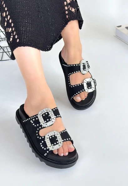 Juana Siyah Nubuk Taşlı Terlik - Resim 12