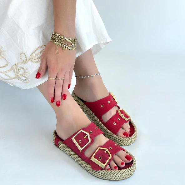 İces Kırmızı Nubuk Terlik - Resim 12