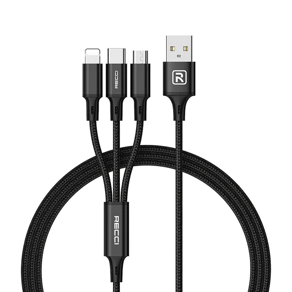Recci RCS-D120 Fast Wind Serisi 3in1 USB-A to Lightning – Type-C – Micro Şarj ve Data Kablosu 1.2M - 11