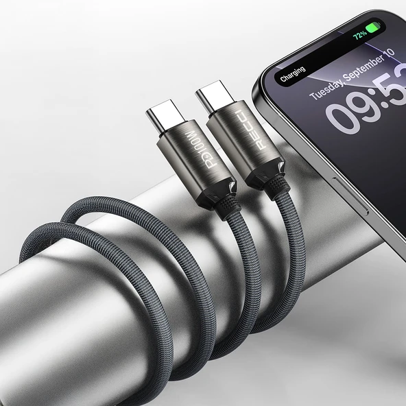 Recci RS45CC Type-C to Type-C PD 100W Örgü Tasarımlı Hızlı Şarj Özellikli Data ve Şarj Kablosu 1M - 4