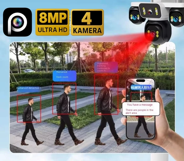 Ventus ES-5804 8MP 4 Kameralı Wifi  16X Zoom HiEasy Gece Görüş Çift Yönlü Ses Uzaktan İzleme Kişi Takibi Türkçe - 7