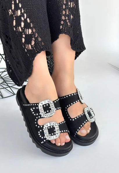 Juana Siyah Nubuk Taşlı Terlik - Resim 14