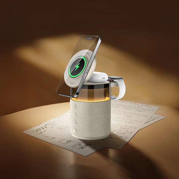 Recci RCW-51 Kablosuz Şarj Standı Ambiyans Işıklı Bluetooth Speaker Hoparlör Özellikli - 6