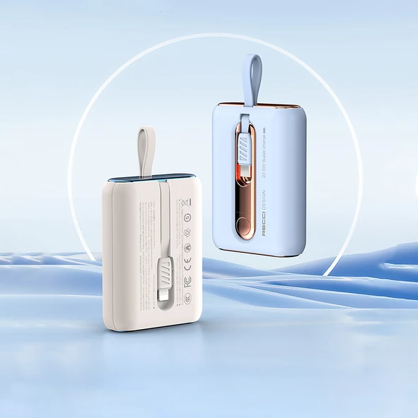 Recci RPB-P12C PD 20W Askı İpli Hızlı Şarj Özellikli Type-C Kablolu Powerbank 22.5W 9000mAh - 6