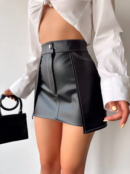 Kontrast deri etek siyah - Resim 12