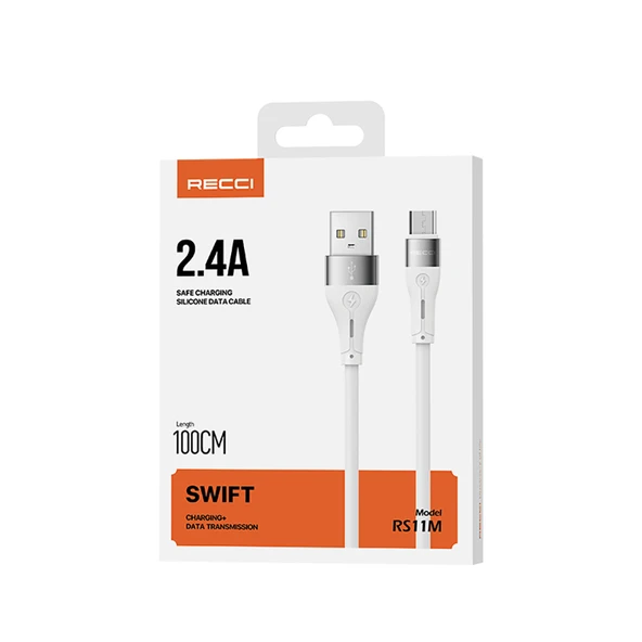 Recci RS11M Swift Serisi USB-A to Micro 2.4A Hızlı Şarj Özellikli Data ve Şarj Kablosu 1M - Resim 6