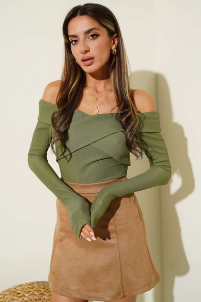 Madonna Çapraz Yaka Bluz Yeşil - Resim 8