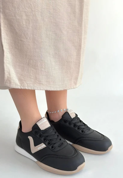 Jowen Siyah Cilt Bej Detaylı Bağcıklı Spor Ayakkabı - Resim 10