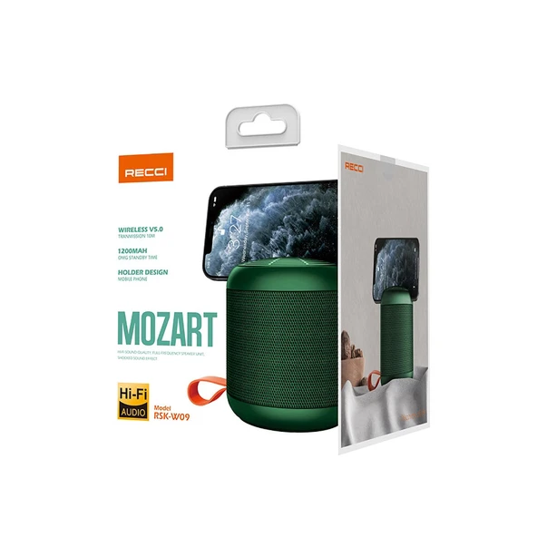Recci RSK-W09 Mozart Serisi Hi-Fi Askılı Telefon Tutuculu Wireless Bluetooth 5.0 Speaker Hoparlör 1200mAh - 11