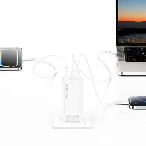 Recci RC110E Type-C PD & USB-A GaN Teknolojili QC3.0 Hızlı Şarj Başlığı 100W - 3