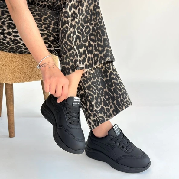 Yejja Siyah Cilt Bağcıklı Spor Ayakkabı - Resim 8