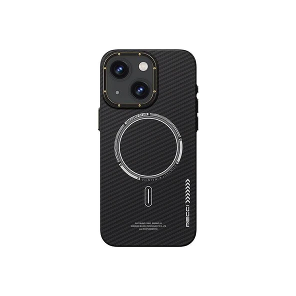 Apple iPhone 15 Kılıf Recci Machinist Serisi M-safe Şarj Özellikli Magnetik Karbon Kapak