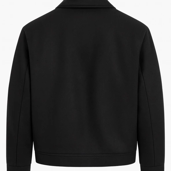 Erkek Oversize Kaşe Mont Siyah – Kalın Kumaş Şık Kışlık Mont - Resim 6