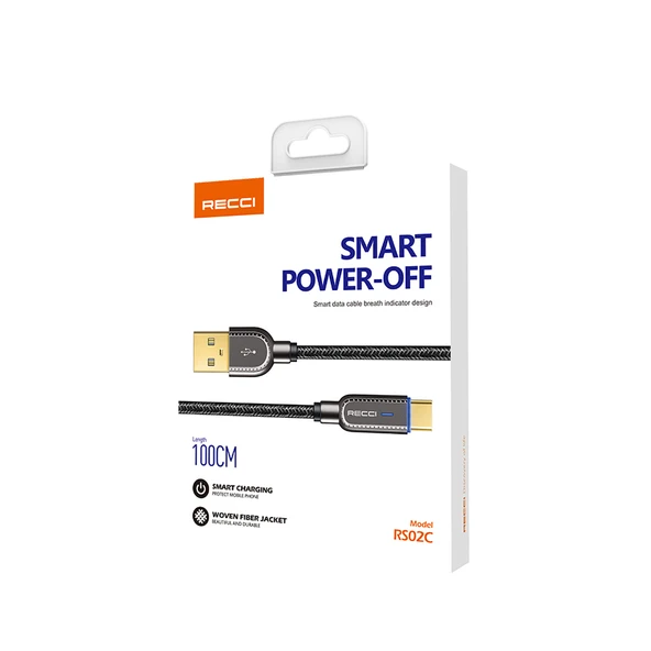 Recci RS02C Smart Power-Off Serisi Hızlı Şarj Özellikli USB-A To Type-C Kablo 1M - Resim 2
