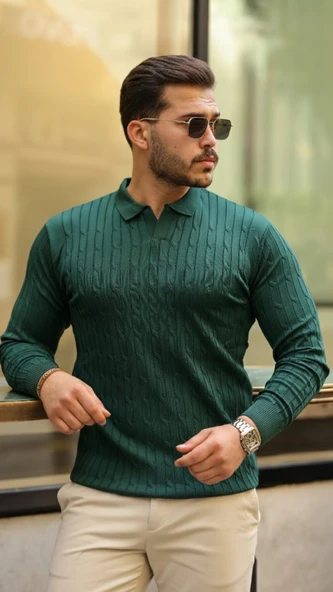 Erkek Saç örgü Desen Uzun Kollu Triko - 2