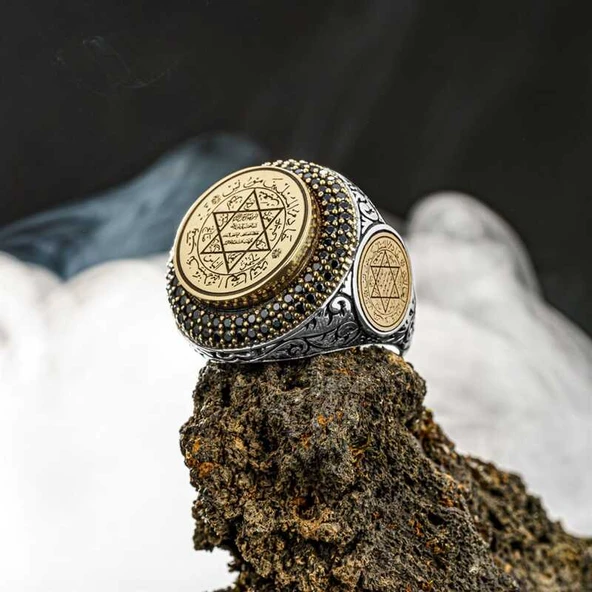 Gümüş Süleyman Mührü Erkek Yüzük - Resim 3