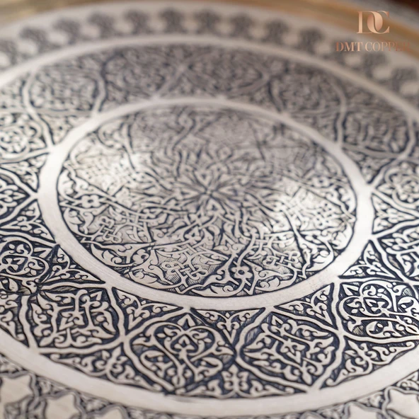 DMT Gaziantep Sarı Bakır 35 cm Osmanlı El İşi Sunum Gold tepsi Kına tepsisi 35 cm - Resim 3