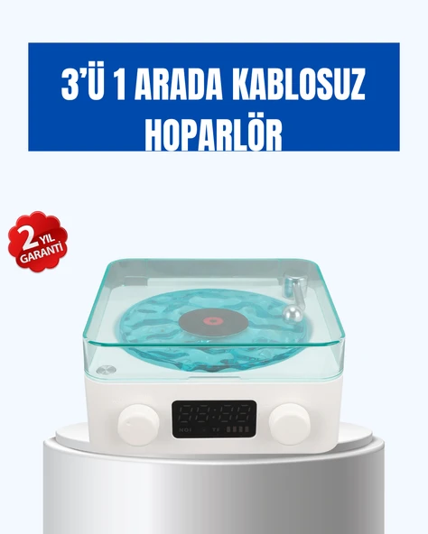 Retro Tasarımlı Gece Lambalı Bluetooth Hoparlör – Saat ve Pil Göstergeli ürün görseli