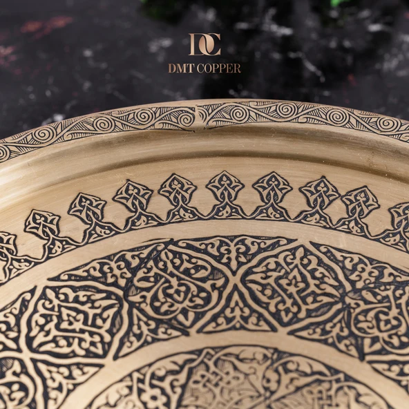 DMT Gaziantep Sarı Bakır 35 cm Osmanlı El İşi Sunum Gold tepsi Kına tepsisi 35 cm - Resim 5