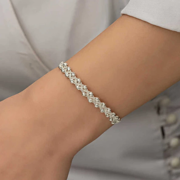 Gümüş Kazaziye Örgü Bileklik - Resim 5