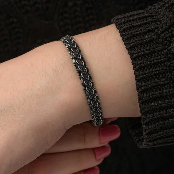 Gümüş Kazaziye Örgü Bileklik - Resim 4