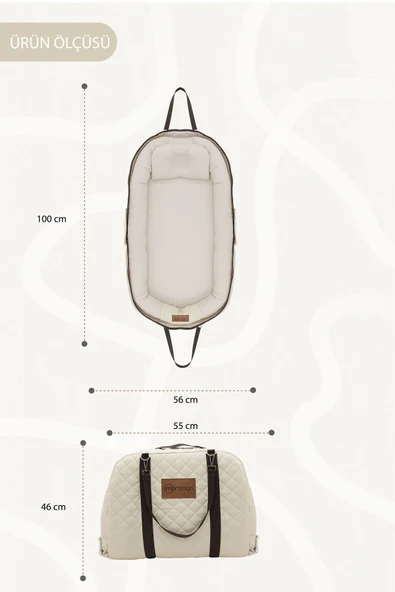 Bebek Yatağı, Bebek Yuvası, Babynest, 0-24 Ay Kullanım, Baş Yastıklı Kanvas Kılıf Deluxe Adorn Serisi, Bej - 4