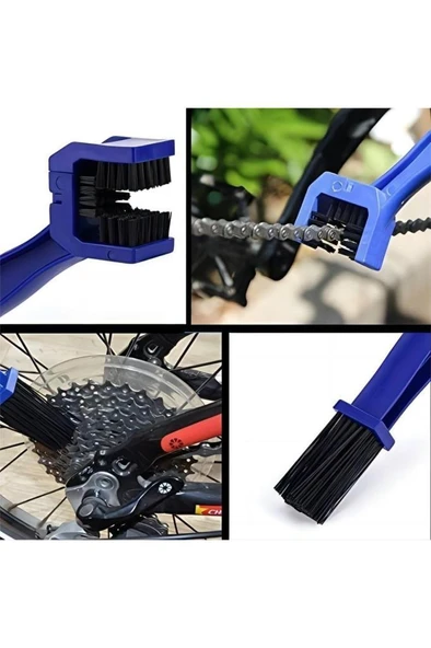 3 Taraflı Bisiklet Zincir Temizleme Fırça Motosiklet Testere Zinciri Bakım Yağlama Fırçası Temizlik - Resim 5