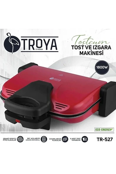 Troya By Hook TR-527 Çıkarılabilir Granit Plakalı 1800 Watt Tost ve Izgara Makinesi ürün görseli